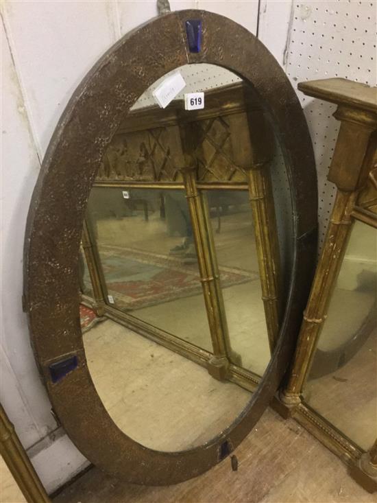 Art Nouveau oval copper frame mirror